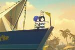  1other 2girls alternate_costume beach behind_another bikini black_hair boat cissia_(zenless_zone_zero) commentary day game_screenshot_background hair_over_one_eye jane_doe_(zenless_zone_zero) long_hair mouse_girl mouse_tail multiple_girls outdoors outstretched_arms parody promeia_(zenless_zone_zero) purple_eyes scene_reference screenshot_background sky smile spread_arms swimsuit tail titanic_(movie) untranslatable_commentary very_long_hair watercraft xinzoruo zenless_zone_zero 