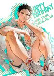 1boy aoba_johsai_volleyball_uniform arm_on_knee black_hair black_male_underwear character_name closed_mouth collared_shirt dated elbow_on_knee haikyuu!! hand_on_own_cheek hand_on_own_face happy_birthday highres iwaizumi_hajime jacket jacket_on_shoulders knees_up male_focus male_underwear male_underwear_peek shirt shoes short_hair shorts simple_background sitting socks solo thighs track_jacket underwear watermark weibo_username weibo_watermark white_background white_jacket white_shoes white_shorts white_socks yuan_jessie0430 