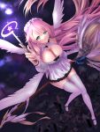  1girl absurdres aqua_eyes azur_lane black_shoes breasts broom broom_riding cleavage closed_mouth commentary_request feathered_wings frilled_hairband frills hairband hand_up highres holding holding_wand large_breasts light_blush long_hair looking_at_viewer pink_hair shoes smile solo theseus_(azur_lane) thighhighs tonbo_michisu very_long_hair wand white_hairband white_thighhighs white_wings wings 