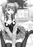  bare_shoulders bed_sheet breasts cleavage crossdressing greyscale hanabusu_arisu high_heels highres jacket kagosaka_mahiro large_breasts lips looking_at_viewer monochrome my_doll_house newhalf open_clothes open_jacket otoko_no_ko shoes sitting skirt solo thighhighs wariza wig yui_toshiki zettai_ryouiki 