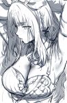  1girl absurdres almond_eye_(umamusume) animal_ears arm_up armpits bra breasts commentary english_commentary greyscale hews highres horse_ears horse_girl large_breasts long_hair monochrome symbol-shaped_pupils umamusume underwear unfinished x-shaped_pupils 
