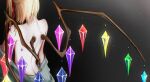 1girl back blonde_hair butt_crack commentary crystal crystal_wings english_commentary facing_away flandre_scarlet from_behind multicolored_wings one_side_up red_eyes sanagi2naritai4 solo touhou wings 