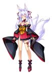  1girl aged_down animal_ear_fluff animal_ears black_sleeves blush breasts bridal_gauntlets cleavage closed_eyes closed_mouth corruption dark_persona detached_sleeves fox_ears fox_girl fox_tail full_body game_asset hair_between_eyes hair_intakes hair_ornament hair_ribbon inoino japanese_clothes katsuragi_marina katsuragi_marina_(exs-tia_p) kimono kitsune kouyoku_senki_exs-tia large_variant_set long_hair long_sleeves miniskirt multiple_tails non-web_source official_art pleated_skirt red_ribbon red_skirt ribbon self-datamine simple_background skirt small_breasts solo standing tabi tachi-e tail tattoo thigh_strap transparent_background twintails variant_set white_hair wide_sleeves youko_marina 