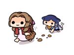  2girls aerith_gainsborough basket blue_hair brown_hair caitlin_myers commentary cookie eating final_fantasy final_fantasy_vii food hair_flaps highres keenbiscuit multiple_girls original smile tail untranslatable_commentary 
