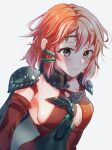  1girl alexandra_(fire_emblem) armpits breasts circlet cleavage closed_mouth commentary_request fire_emblem fire_emblem:_fortune's_weave green_eyes grey_background hair_between_eyes highres looking_at_viewer medium_breasts medium_hair nekolook pink_hair sideboob simple_background smile solo upper_body 