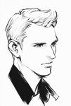  1boy aquiline_nose captain_america_(series) closed_mouth collared_shirt cropped_shoulders greyscale male_focus marvel monochrome nose parted_hair portrait shirt short_hair sideburns simple_background solo steve_rogers white_background yummyman 