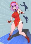  +_+ 1girl 2others asamiya_athena bare_shoulders bob_cut boots breasts chinese_clothes clenched_hand clothing_cutout commentary_request commission dress fingerless_gloves fold-over_gloves gem gloves gold_trim grey_background hair_between_eyes hair_ornament hair_ribbon hairband headband highres jewelry large_breasts looking_ahead miniskirt motion_lines multiple_others necklace nikujuu_uc official_alternate_costume open_mouth pelvic_curtain pixiv_commission psycho_soldier purple_eyes purple_gem purple_hair red_boots red_dress red_gloves red_hairband red_headband ribbon sent_flying short_hair shoulder_cutout skirt solo standing star_(symbol) star_hair_ornament tassel the_king_of_fighters the_king_of_fighters_xv v-shaped_eyebrows white_ribbon white_skirt 