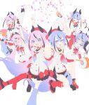  >_< 6+girls a.i._voice absurdres asymmetrical_legwear asymmetrical_sleeves basket black_gloves black_shorts black_skirt blue_eyes blue_hair blue_nails blue_thighhighs braid closed_mouth commentary confetti detached_sleeves dot_mouth drum drumsticks fingerless_gloves floral_print gloves gradient_hair gynoid_talk hair_flaps highres holding holding_basket holding_drumsticks holding_hands holding_party_popper instrument interlocked_fingers japanese_clothes kokodoko_(g_kkdk) leaning_forward long_hair looking_at_viewer meika_hime meika_hime_(a.i._voice_2) meika_hime_(gynoid_talk) meika_mikoto meika_mikoto_(a.i._voice_2) meika_mikoto_(gynoid_talk) miniskirt mismatched_legwear multicolored_hair multiple_girls multiple_persona one_eye_closed open_mouth outstretched_arms party_horn party_popper pink_eyes pink_hair pleated_skirt red_nails red_shorts red_thighhighs shirt short_shorts shorts skirt sleeveless sleeveless_shirt smile thighhighs vocaloid white_background white_shirt white_sleeves 