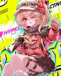  1girl :d ;d absurdres alternate_costume alternate_headwear artist_name ascot blonde_hair bow brown_cape brown_skirt cape commentary_request crystal crystal_wings english_text fang flandre_scarlet goggles goggles_on_headwear hair_bow hat highres leg_warmers long_sleeves looking_at_viewer one_eye_closed one_side_up open_mouth red_bow red_cape red_eyes red_shirt shirt skin_fang skindentation skirt smile solo thigh_strap thighs top-exerou touhou two-sided_cape two-sided_fabric white_leg_warmers wings yellow_ascot 