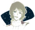  1boy aeug commentary_request gundam happy highres kamille_bidan looking_at_viewer mecha_pilot_suit monochrome oliolio open_mouth portrait science_fiction sketch smile spacecraft_interior star_(sky) tearing_up window zeta_gundam 