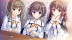  3girls black_cape black_hair bow bowtie brown_eyes brown_hair buttons cape da_capo da_capo_v double-breasted dutch_angle emblem game_asset grey_hair hair_ornament hands_up highres holding holding_string indoors jacket locker long_hair long_sleeves miniskirt multiple_girls non-web_source official_art open_mouth pink_eyes pleated_skirt purple_eyes sailor_collar school_uniform short_hair sitting skirt sleeve_cuffs smile standing string striped_clothes table takano_yuki_(allegro_mistic) visual_novel_cg white_cape white_jacket white_sailor_collar white_skirt x_hair_ornament yasaka_kako yellow_bow yellow_bowtie 