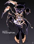  1girl absurdres asymmetrical_wings black_hair bow bowtie dress dushiido glitch highres houjuu_nue looking_at_viewer missingno. pokemon pokemon_(creature) pokemon_red/green/blue/yellow pun short_hair short_sleeves skeleton smile solo standing thighhighs touhou wings 