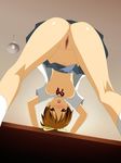  1girl anus areolae ass bent_over blush breasts brown_eyes brown_hair censored highres hirasawa_ui k-on! legs looking_down minarui navel nipples no_bra no_panties open_clothes open_mouth open_shirt pussy school_uniform shirt short_hair skirt socks solo table thighs 