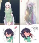 2girls ^_^ absurdres arms_behind_back arrow_through_heart black_hair blood blue_eyes blush borrowed_clothes breast_pocket cho_kaguya-hime! closed_eyes clutching_chest commentary_request crescent cropped_legs cropped_torso crying excessive_nosebleed full-face_blush heart highres korean_commentary korean_text long_hair medium_hair morning multicolored_eyes multicolored_hair multiple_girls night nosebleed one_eye_closed open_mouth pink_hair pocket purple_eyes runami_yachiyo sakayori_iroha short_sleeves smile so_moe_i'm_gonna_die! squeans streaming_tears stretching sun_symbol tears translation_request two-tone_hair very_long_hair white_hair xp0p0p0x yuri 