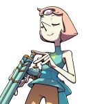  1girl bullet closed_eyes closed_mouth cowboy_shot discount-supervillain forehead_jewel gem gem_(steven_universe) gun holding pearl pearl_(steven_universe) pointy_nose rebecca_sugar_(style) short_hair smile solo star_(symbol) steven_universe transparent_background weapon 