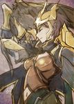  aa2233a animal_on_arm armor bird bird_on_arm breastplate breasts cape closed_eyes forehead_protector league_of_legends medium_breasts navel nuzzle purple_hair quinn short_hair valor_(league_of_legends) 