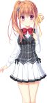  1girl black_bow bow bowtie braid buttons da_capo da_capo_iv double-breasted game_asset grey_vest hair_ribbon long_hair long_sidelocks long_sleeves miniskirt non-web_source official_art orange_hair oumi_sorane plaid_clothes plaid_vest pleated_skirt red_bow red_bowtie ribbon school_uniform shirt side_ponytail sidelocks skirt tachi-e tanihara_natsuki transparent_background vest white_shirt white_skirt 