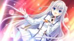  1girl back_bow blue_eyes bow bowtie braid buttons da_capo da_capo_v double-breasted dutch_angle game_asset grey_hair hair_bow hair_flaps hair_ornament hairclip half_up_braid hands_up highres holding holding_microphone indoors jacket long_hair long_sleeves microphone miniskirt non-web_source official_art pleated_skirt purple_bow sailor_collar sakuragi_mizuha school_uniform singing skirt sleeve_cuffs smile stage_lights standing striped_clothes tanihara_natsuki twin_braids two_side_up visual_novel_cg white_jacket white_sailor_collar white_skirt yellow_bow yellow_bowtie 
