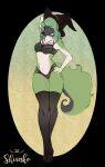 2018 4_toes anthro arms_bent artist_name biped black_bra black_choker black_clothing black_hat black_head black_headwear black_jewelry black_legwear black_necklace black_nose black_tail black_thigh_highs black_underwear bra breasts camel_toe canid canine canis choker closed_smile clothed clothed_anthro clothed_female clothing colored digital_drawing_(artwork) digital_media_(artwork) english_description eyebrow_through_hair eyebrows feet female fluffy fluffy_tail fully_clothed fully_clothed_anthro fully_clothed_female fur fur_markings green_body green_fur green_hair green_tail hair hat headgear headwear hi_res jewelry legwear light lighting lingerie long_hair mammal markings mouth_closed multicolored_body multicolored_fur multicolored_tail necklace oval pinup pose red_markings shianko small_breasts smile solo standing tail text thigh_highs toes translucent translucent_hair underwear white_body white_fur willow_(succulentsucubus) witch_hat wolf