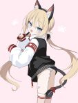  1girl absurdres animal_ear_fluff animal_ear_hairband animal_ears armband artist_request bandaid bandaid_on_ass bandaid_on_leg bandaid_on_thigh black_nails blonde_hair blue_eyes bow cat_ear_hairband cat_ears cat_tail commentary_request commission elf fake_animal_ears fake_tail fang hairband highres jacket korean_commentary long_hair long_sleeves looking_at_viewer multicolored_jacket oc_(atj7359) open_mouth original paw_pose paw_print pointy_ears red_armband red_bow second-party_source skin_fang solo tail tail_bow tail_ornament thighhighs twintails two-tone_jacket very_long_hair white_thighhighs 