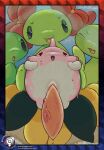 animal_genitalia beach bellossom blush blush_lines bodily_fluids border corsola countershading duo_focus elemental_creature eyes_closed female feral flora_fauna foam generation_2_pokemon genital_slit genitals green_body grinding group hi_res holding_from_behind holding_partner interspecies looking_pleasured male male/female narrowed_eyes nintendo open_mouth outside outside_sex penis pink_body pink_penis plant pokemon pokemon_(species) sand sex signature snufflepwuppy sweat sweatdrop tapering_penis text url vein veiny_penis voyeur watermark white_body white_countershading