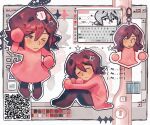 1girl brown_hair charm_(object) closed_eyes controller dress emoticon game_controller hair_ornament handheld_game_console highres kaomoji knees_up mii_(nintendo) mole mole_under_eye multiple_views nintendo nintendo_ds pink_dress qr_code rayman_limbs revercemii star_(symbol) star_hair_ornament wii_remote window_(computing) 