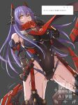  1girl absurdres android armored_legwear armored_leotard breasts commentary_request covered_navel elbow_gloves gloves grey_background hair_between_eyes highleg highleg_leotard highres holding holding_sword holding_weapon joints large_breasts leotard long_hair looking_at_viewer odaibako orange_eyes poppi_(xenoblade) poppi_qtpi_(xenoblade) purple_hair red_scarf request_inset robot_ears robot_joints scarf sena_(aimermermer) solo sword thighhighs v-shaped_eyebrows very_long_hair watermark weapon xenoblade_chronicles_(series) xenoblade_chronicles_2 yellow_eyes 