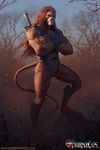  anthro armor biceps brown_fur brown_hair clothing crossed_arms dave_rapoza feline fur hair lion lion-o looking_at_viewer male mammal mane muscles outside pecs pose red_eyes red_hair solo standing sword tan_fur thundercats vein weapon whiskers 
