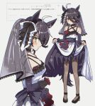  1girl ahoge animal_ears bare_shoulders black_flower black_hair black_pantyhose black_rose black_shoes blush breasts choker closed_mouth collarbone commentary_request detached_sleeves dress ear_ornament ear_ribbon flower flower_in_clothes frilled_cuffs frilled_veil grey_veil hair_between_eyes hair_bun highres holding_own_dress horse_ears horse_girl lace-trimmed_choker lace_trim long_hair_between_eyes looking_at_viewer manhattan_cafe_(mysterious_rose)_(umamusume) manhattan_cafe_(umamusume) multicolored_hair pantyhose ribbon rose shoes short_hair small_breasts smile two-tone_flower umamusume veil white_dress white_ribbon yellow_eyes yoka 