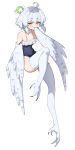  1girl absurdres ahoge animal animal_ears armpit_crease bare_shoulders bird_legs blue_ribbon blush breasts collarbone commentary covered_navel digitigrade english_commentary feather_fingers feathered_wings feathers flying_sweatdrops frilled_one-piece_swimsuit frills hair_ribbon hand_on_own_face harpy highleg highleg_one-piece_swimsuit highres innertube looking_at_viewer low-tied_sidelocks medium_hair mono_(sifserf) monster_girl mouse_ears multiple_hair_ribbons on_head one-piece_swimsuit original ribbon sidelocks sifserf simple_background sitting small_breasts smirk solo swim_ring swimsuit talons thick_thighs thighs whiskers white_background white_feathers white_hair white_wings winged_arms wings yellow_eyes 