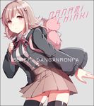  backpack bag black_legwear breasts character_name danganronpa dasulchan flipped_hair hair_ornament hairclip hood hoodie medium_breasts nanami_chiaki panties pantyshot pink_eyes pink_hair pleated_skirt skirt solo super_danganronpa_2 thighhighs underwear 