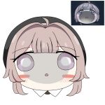  1girl ahoge beret blush chestnut_mouth cheyanne_(girls'_frontline_2) chibi girls'_frontline girls'_frontline_2:_exilium grey_hair hat highres m200_(girls'_frontline) official_art_inset purple_eyes reference_inset screenshot_inset senlong45 short_hair solo 