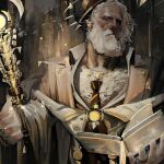  1boy bara beard beard_over_mouth between_pectorals book capelet casting_spell commentary_request facial_hair floating floating_book floating_object full_beard grimoire holding holding_staff large_pectorals looking_at_viewer magic male_focus mature_male muscular muscular_male necktie necktie_between_pectorals old old_man open_book original ououou_(xouxouou) pectoral_cleavage pectorals short_hair staff standing thick_beard thick_chest_hair thick_eyebrows thick_neck tsurime upper_body white_hair wrinkled_skin 