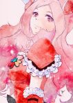  1girl absurdres bow clover colored_eyelashes cure_passion detached_sleeves dress faux_traditional_media fresh_precure! frilled_dress frilled_sleeves frills hair_ornament happy_birthday heart heart_hair_ornament higashi_setsuna highres jewelry komuragaeri222 long_hair magical_girl painting_(medium) pink_hair pink_theme precure puffy_short_sleeves puffy_sleeves red_eyes short_sleeves simple_background smile solo space star_(sky) tiara traditional_media upper_body watercolor_(medium) wings wrist_cuffs 