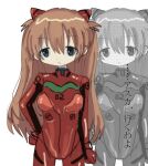  1girl blue_eyes bodysuit closed_mouth cowboy_shot long_hair neon_genesis_evangelion orange_hair red_bodysuit siomi_nyami solo souryuu_asuka_langley standing translated 