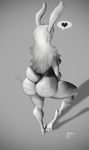  &lt;3 4_toes anthro big breasts butt dogson dogson(artist) female fur hair lagomorph mammal monochrome nude plain_background plantigrade pose rabbit solo spanked standing toes whiped whipped white_fur white_hair wide_hips 