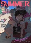  3girls absurdres angels_of_delusion aria_(robot)_(zenless_zone_zero) aria_(zenless_zone_zero) arm_warmers bandaid bandaid_hair_ornament bangboo_(zenless_zone_zero) bare_shoulders black_hair black_skirt breasts city colored_inner_hair commentary_request day earrings food from_side grey_wings grin hair_ornament hairclip heat_haze highres holding holding_food holding_popsicle hollow_(zenless_zone_zero) hot humanoid_robot jewelry leg_warmers looking_at_viewer medium_breasts multicolored_hair multiple_girls multiple_hairclips musical_note_earrings nangong_yu nangong_yu_(rhapsody's_muse) navel necktie official_alternate_costume open_mouth outdoors pink_arm_warmers pink_hair pink_leg_warmers popsicle red_eyes red_necktie robot robot_girl sandals shade shirt short_twintails shorts sitting skirt smile striped_arm_warmers striped_leg_warmers sunna_(zenless_zone_zero) sweat thigh_strap tian_luo_bo train train_station_platform twintails two-tone_leg_warmers white_shirt wings x_x zenless_zone_zero 