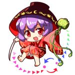  1girl :d barefoot bowl chibi chibi_only commentary full_body holding holding_mallet holding_needle japanese_clothes kimono long_sleeves looking_at_viewer lowres mallet miracle_mallet needle one-hour_drawing_challenge open_mouth red_eyes red_kimono renren_(ah_renren) short_hair simple_background smile solo sukuna_shinmyoumaru symbol-shaped_pupils touhou white_background wide_sleeves 