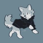  absurdres animal_focus black_hoodie commentary drawstring highres hood hoodie no_humans original rinrinwolf signature simple_background triangle_mouth wolf 