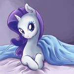  bed blanket blue_eyes equine eyeshadow female feral friendship_is_magic fur hair hi_res horn horse long_hair looking_at_viewer lying makeup mammal my_little_pony on_front pony purple_hair rarity_(mlp) sheets simple_background smile solo steffy-beff unicorn white_fur 