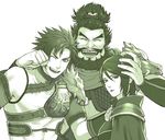  2boys ^_^ armor beard brother_and_sister closed_eyes facial_hair family father_and_daughter father_and_son minato_(robin) multiple_boys mustache open_mouth shin_sangoku_musou short_hair siblings smile topknot xing_cai zhang_bao zhang_fei 