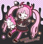  1girl bad_id bad_pixiv_id blood blush bow colored_blood crying danganronpa_(series) danganronpa_2:_goodbye_despair danganronpa_another_episode:_ultra_despair_girls deformed diaper ear_bow fake_horns grid_teeth hair_horns hairband horn_bow horn_hairband horn_ornament horns lowres moja_(hin-ketsu) monomi_(danganronpa) one_eye_closed pink_blood pink_eyes pink_hair pink_hairband pink_horns polka_dot polka_dot_bow star_(symbol) striped_clothes striped_thighhighs stuffed_animal stuffed_rabbit stuffed_toy thighhighs utsugi_kotoko 