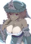  1girl absurdres blue_hat blue_kimono breasts cleavage closed_mouth commentary_request folded_fan folding_fan frilled_kimono frills hand_fan hat highres holding holding_fan japanese_clothes kimono large_breasts long_sleeves looking_at_viewer mob_cap off_shoulder okeyadeokya pink_eyes pink_hair saigyouji_yuyuko simple_background sleeve_garter smile solo touhou triangular_headpiece white_background wide_sleeves 