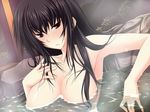  bath black_hair blush breasts kawakami_momoyo large_breasts long_hair maji_de_watashi_ni_koi_shinasai! nipples nude onsen red_eyes solo 