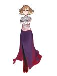  1girl absurdres antenna_hair arcueid_brunestud black_pantyhose blonde_hair breasts crossed_arms floating_clothes floating_hair full_body glaring hair_between_eyes high_heels highres jewelry kizzif0012 long_skirt looking_at_viewer necklace pantyhose purple_skirt red_arcueid red_eyes scowl short_hair sidelocks single_hair_intake skirt solo sweater tsukihime tsukihime_(remake) turtleneck turtleneck_sweater white_sweater 