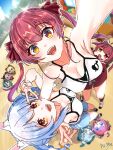  6+girls :o ahoge animal_costume animal_ear_fluff animal_ears aqua_hair arm_around_shoulder arm_up armpits arrow_through_heart azuma_(azmdraw) bare_shoulders bear_costume black_hair blonde_hair blue_eyes blue_hair blue_shorts blue_sky blurry blurry_background bow braid breasts bright_pupils carrot carrot_hair_ornament center-flap_bangs chibi cleavage cloud collarbone commentary_request contrapposto day depth_of_field dirt double-parted_bangs drawstring fangs fisheye floating_hair flow_glow_(hololive) foliage food-themed_hair_ornament foreshortening from_above full_body gold_trim gradient_hair grey_hair hair_bow hair_flaps hair_ornament hair_ribbon heterochromia highres hikimayu hololive hololive_dev_is houshou_kumarine houshou_marine isaki_riona jitome jumping kikirara_vivi koganei_niko large_breasts leaning_forward lone_nape_hair long_hair looking_at_viewer medium_breasts mizumiya_su multicolored_hair multicolored_shoes multiple_girls no_nose official_alternate_costume open_mouth orange_eyes outdoors outline outstretched_arm park pink_hair purple_hair rabbit-shaped_pupils rabbit_ears rabbit_girl raised_eyebrows red_eyes red_hair red_ribbon red_shorts red_socks ribbon rindo_chihaya round_eyewear selfie shoes short_eyebrows shorts sidelocks sideways signature sky smile socks spaghetti_strap sparkle stage streaked_hair symbol-shaped_pupils tank_top thick_eyebrows tree twin_braids twintails two-tone_hair two-tone_shoes usada_pekora v v_over_eye virtual_youtuber white_bow white_hair white_outline white_pupils white_shoes white_streaks white_tank_top yellow_eyes 