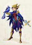  animal_on_arm armor bird bird_on_arm bow_(weapon) breastplate cape crossbow forehead_protector greaves inkinesss league_of_legends purple_hair quinn short_hair slender_waist valor_(league_of_legends) weapon yellow_eyes 
