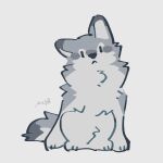  :< absurdres animal_focus closed_mouth commentary grey_background highres looking_at_viewer no_humans original rinrinwolf signature simple_background wolf 