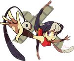  a-pinnari animal animal_on_arm animal_on_head artist_name balancing bare_shoulders bird bird_on_arm bird_on_head black_hair breasts capri_pants chinese_clothes feathers feng_(skullgirls) foreshortening full_body medium_breasts multicolored_hair on_head pants purple_eyes short_hair skullgirls solo standing standing_on_one_leg transparent_background two-tone_hair vambraces white_hair 