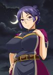  belt breasts covered_nipples folded_ponytail glasses hand_on_hip huge_breasts looking_at_viewer looking_down no_bra purple_eyes purple_hair ridget_(suisei_no_gargantia) solo suisei_no_gargantia zerosu_(take_out) 